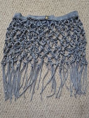 Fringed Macrame Denim Skirt